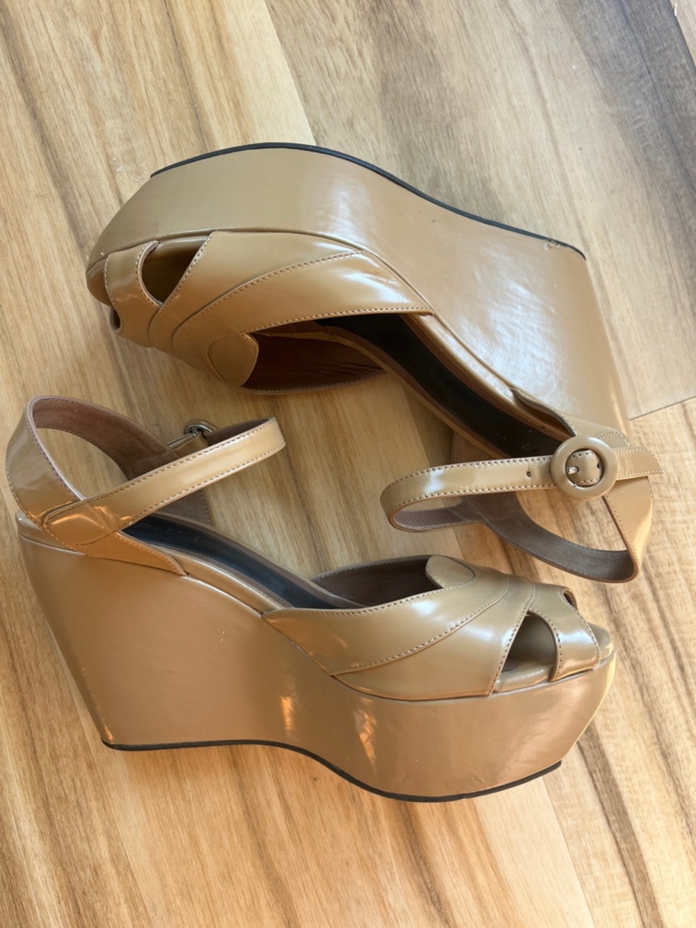 MARNI Nude Platform Wedge Peep-Toe Sandals EU 39 (fits US 8) EUC - Picture 9 of 14